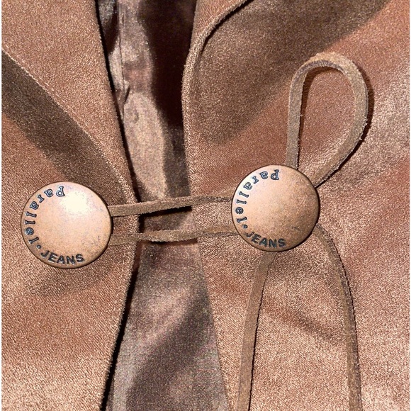 Parallel L Faux Suede Jacket Long Full Sleeves Brass Buttons closure with Ties - Picture 12 of 16